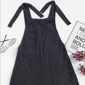 SHEIN  Self Tie Raw Hem Pinafore Romper